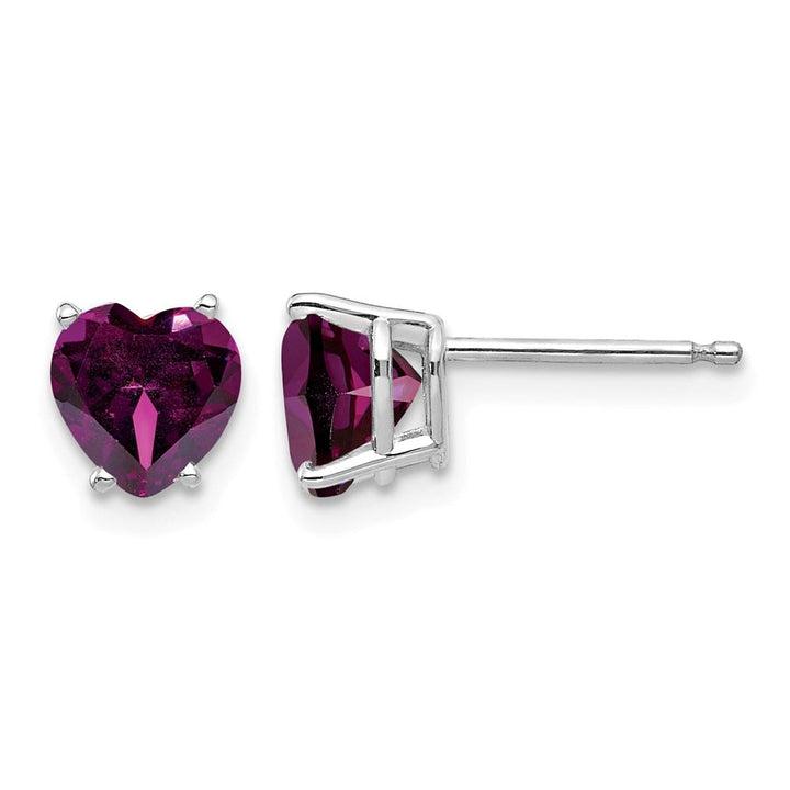 14K White Gold 6mm Heart Rhodolite Garnet Post Earrings, view 1 of 4
