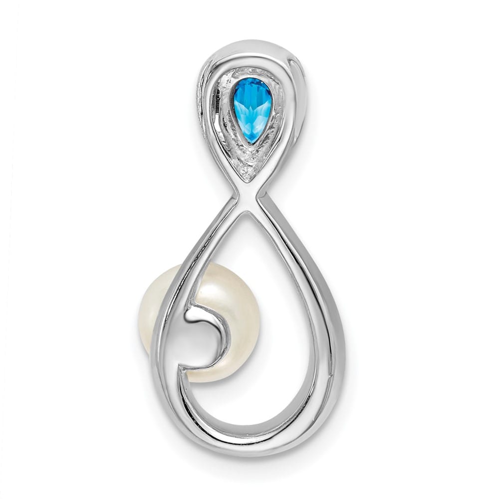14K White Gold 6mm Pearl and Blue Topaz Infinity Chain Slide