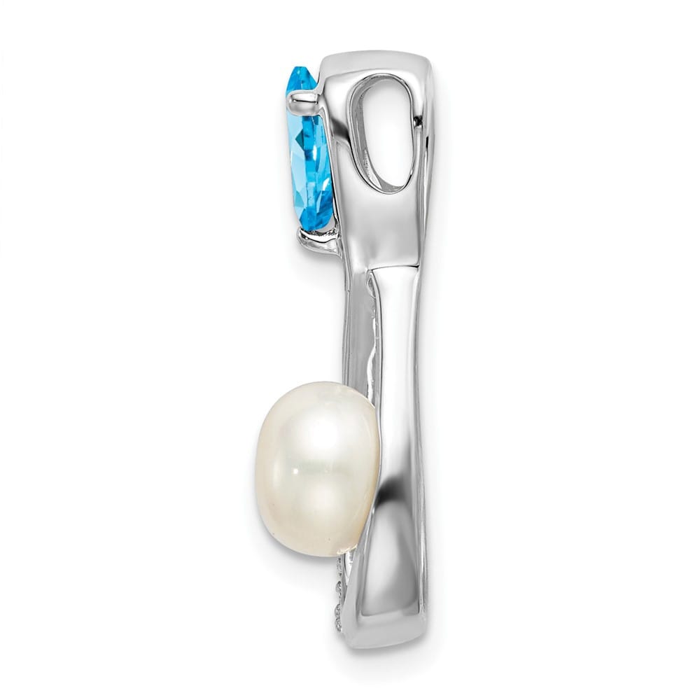 14K White Gold 6mm Pearl and Blue Topaz Infinity Chain Slide