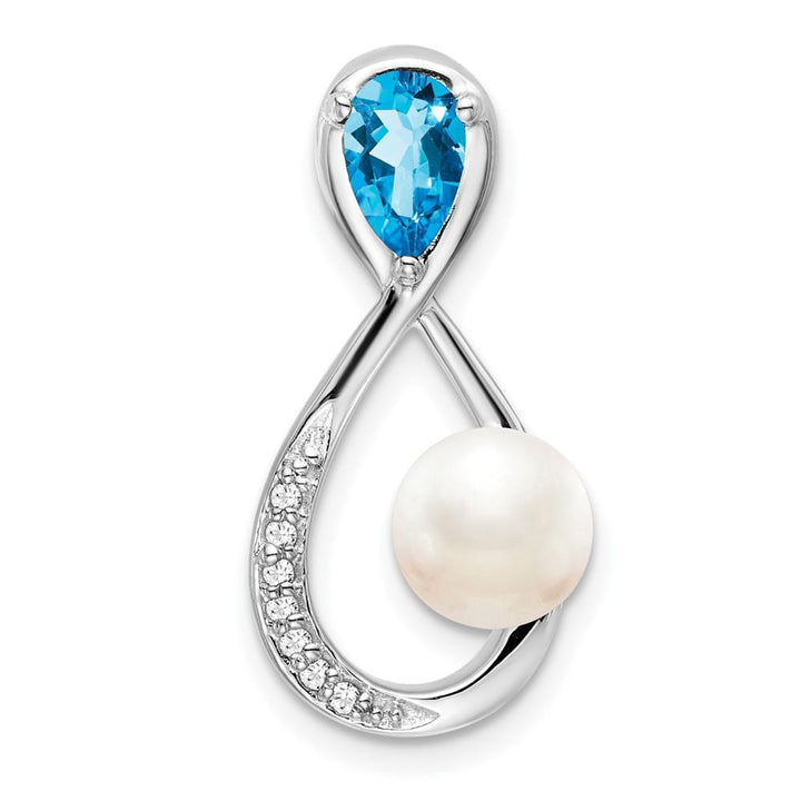 14K White Gold 6mm Pearl and Blue Topaz Infinity Chain Slide