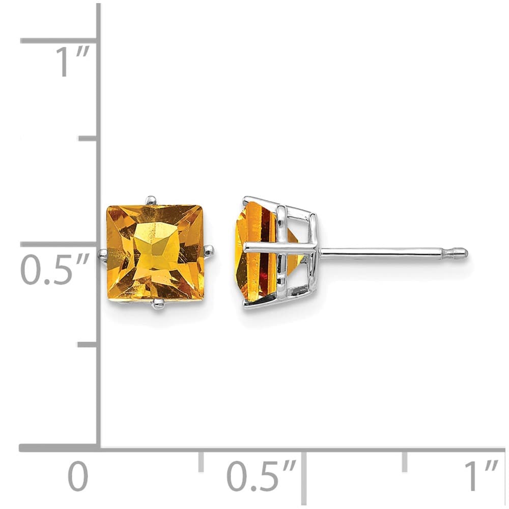 14K White Gold 6mm Princess-cut Citrine Post Earrings, view 4 of 4