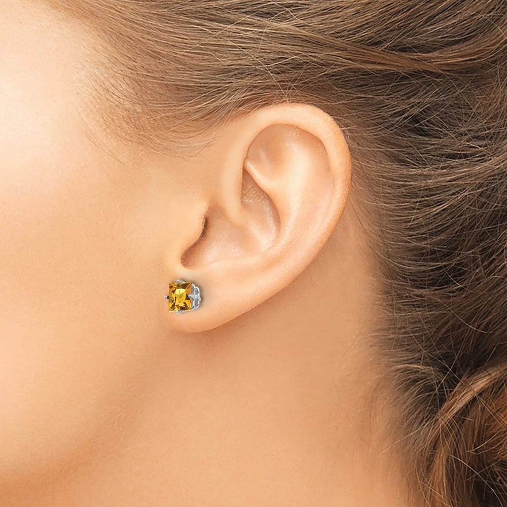 14K White Gold 6mm Princess-cut Citrine Post Earrings, view 3 of 4