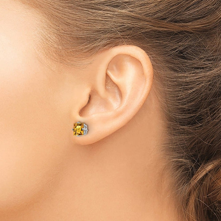 14K White Gold 6mm Princess-cut Citrine Post Earrings, view 3 of 4