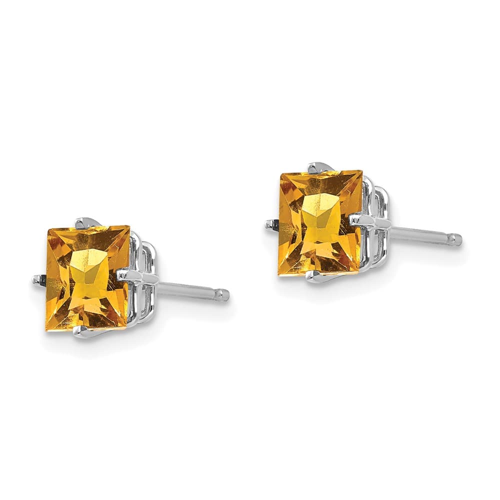 14K White Gold 6mm Princess-cut Citrine Post Earrings, view 2 of 4