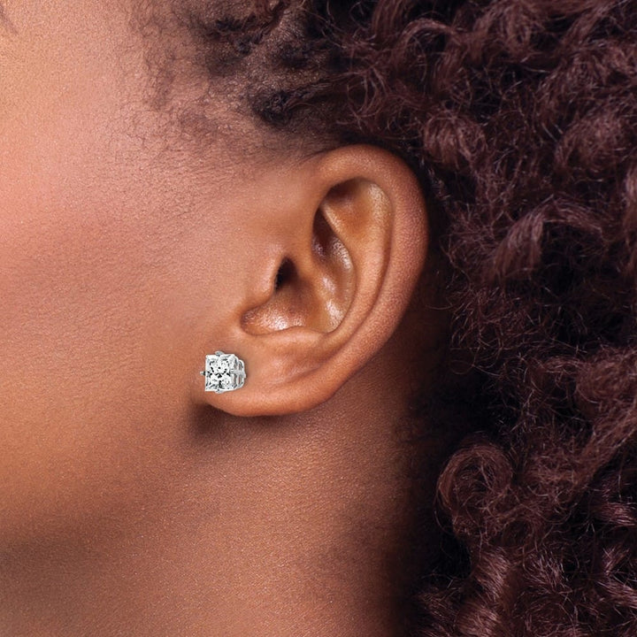14K White Gold 6mm Princess-cut Cubic Zirconia Post Earrings, view 3 of 4