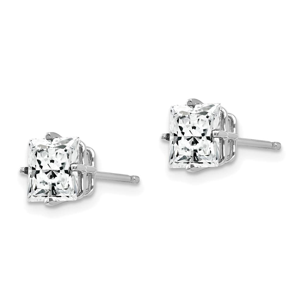 14K White Gold 6mm Princess-cut Cubic Zirconia Post Earrings, view 2 of 4