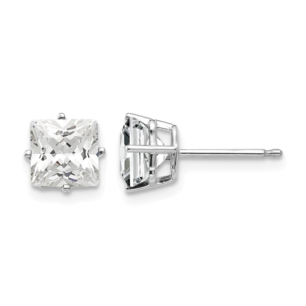 14K White Gold 6mm Princess-cut Cubic Zirconia Post Earrings, view 1 of 4