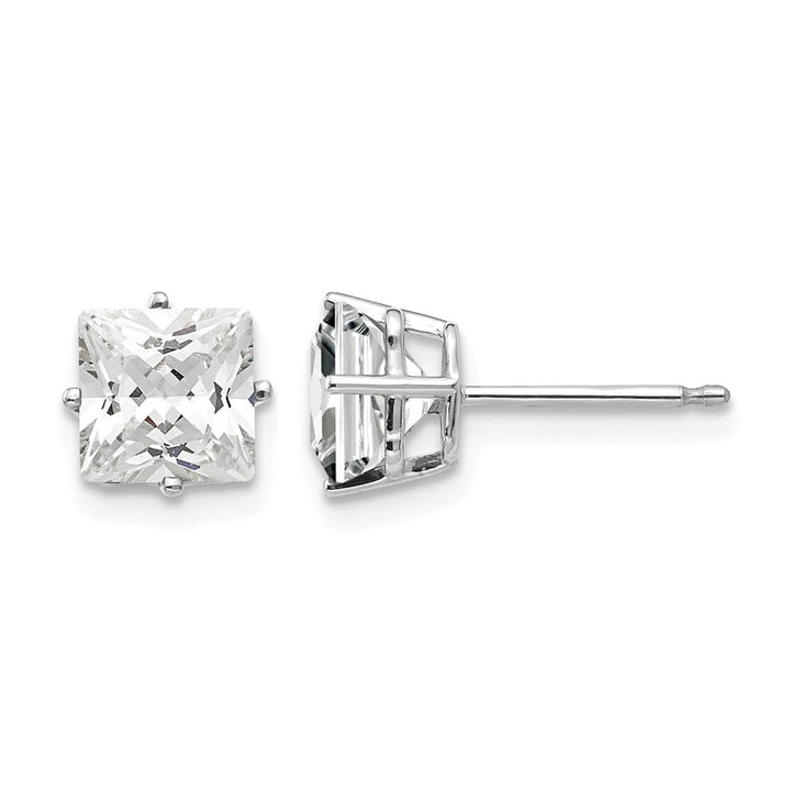14K White Gold 6mm Princess-cut Cubic Zirconia Post Earrings, view 1 of 4