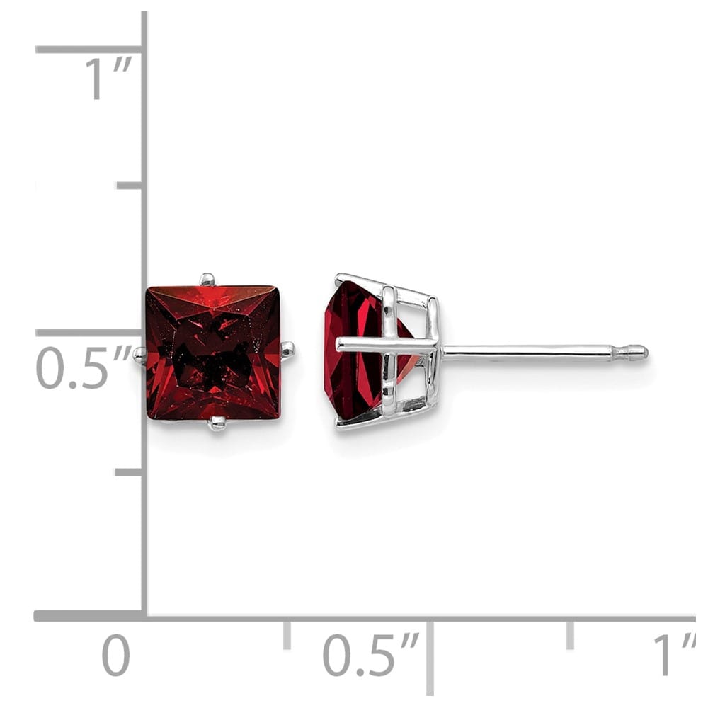14K White Gold 6mm Princess-cut Garnet Post Earrings, view 4 of 4