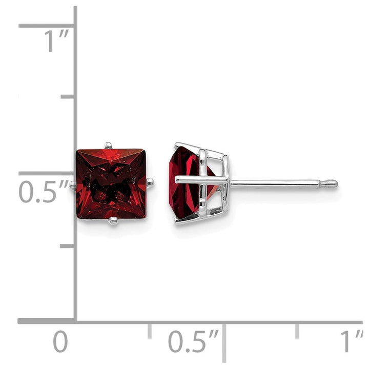 14K White Gold 6mm Princess-cut Garnet Post Earrings, view 4 of 4