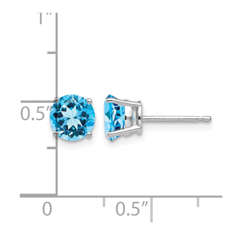 14K White Gold 6mm Round Blue Topaz Post Earrings, view 4 of 4