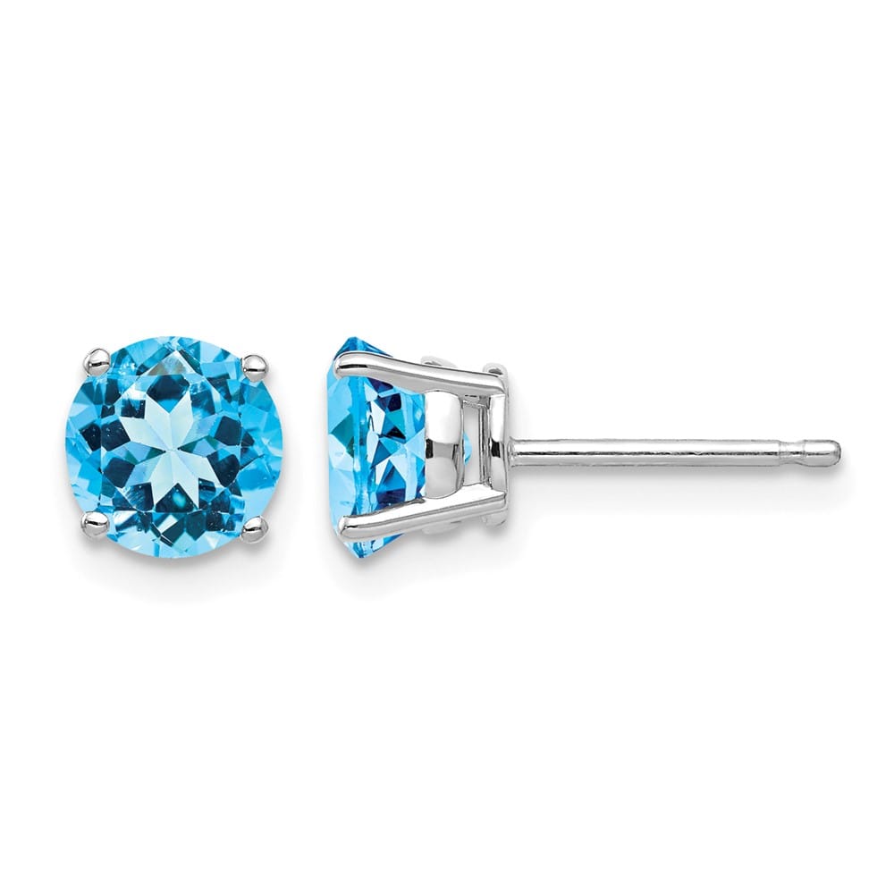 14K White Gold 6mm Round Blue Topaz Post Earrings, view 1 of 4