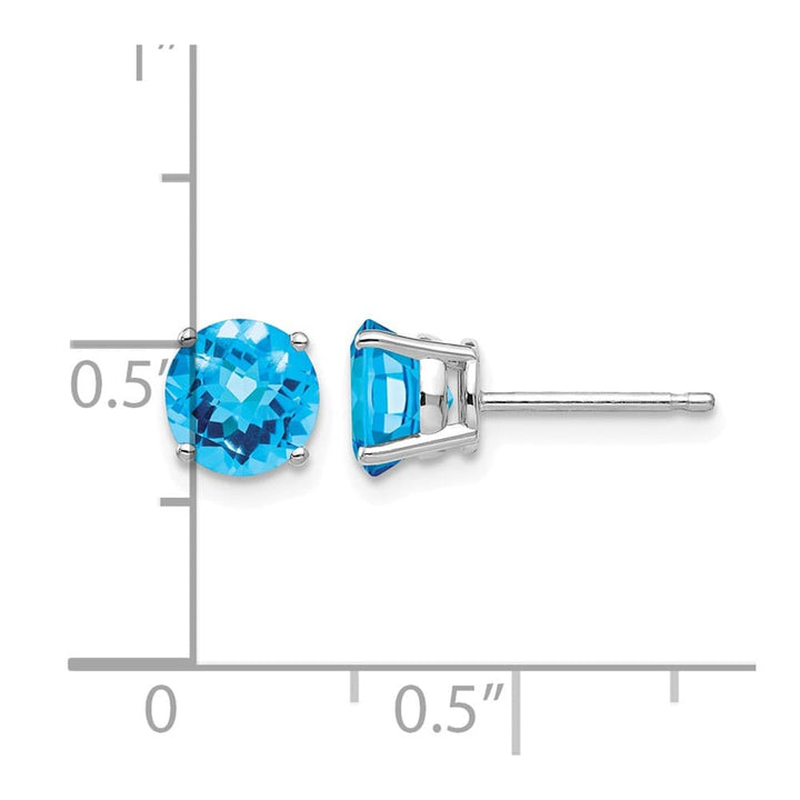 14K White Gold 6mm Round Checker-cut Blue Topaz Post Earrings, view 4 of 4