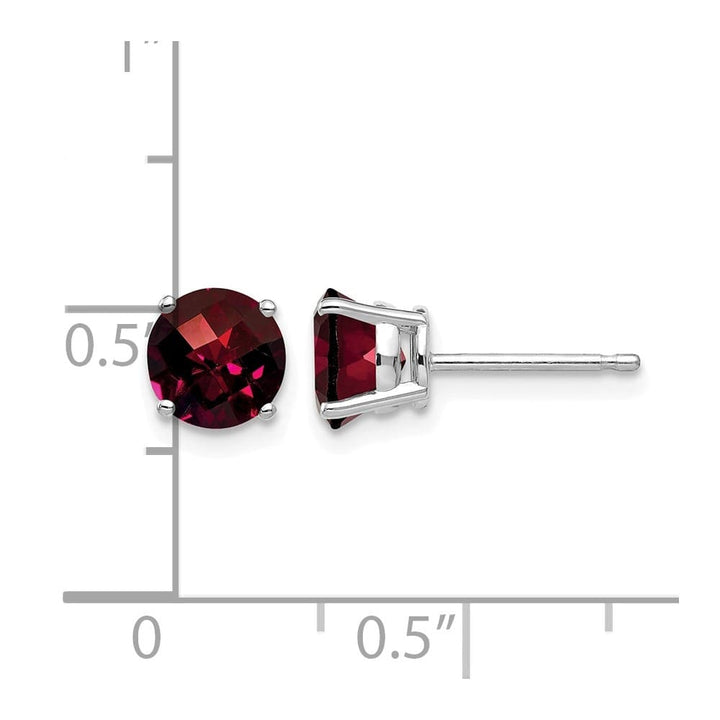 14K White Gold 6mm Round Checker-cut Garnet Post Earrings, view 4 of 4