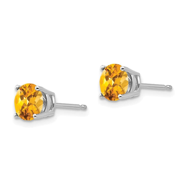 14K White Gold 6mm Round Citrine Post Earrings, view 2 of 4