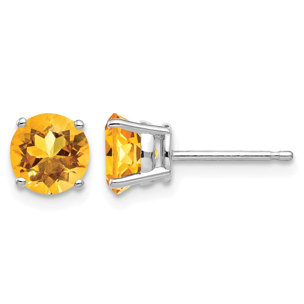 14K White Gold 6mm Round Citrine Post Earrings, view 1 of 4