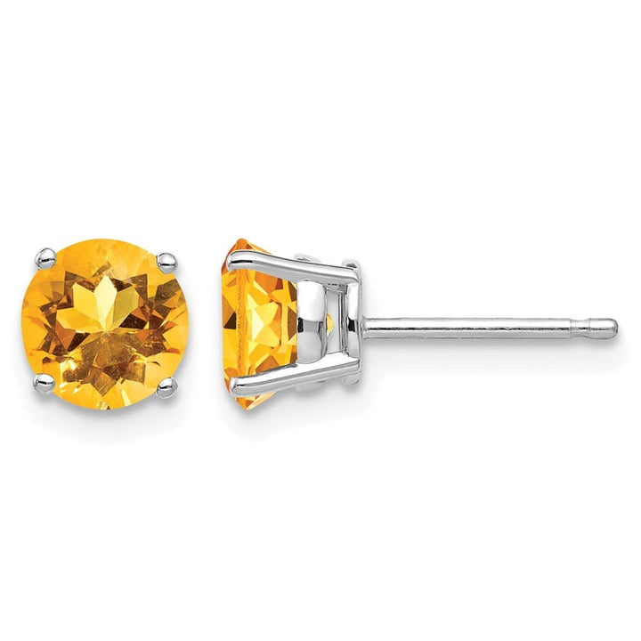 14K White Gold 6mm Round Citrine Post Earrings, view 1 of 4