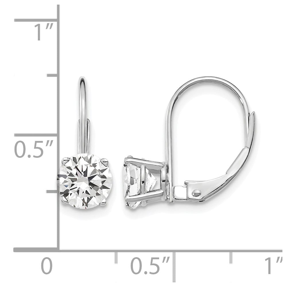 14K White Gold 6mm Round Cubic Zirconia Leverback Earrings, view 4 of 8