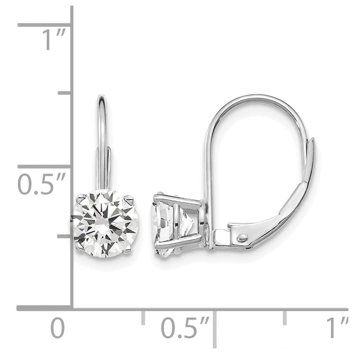 14K White Gold 6mm Round Cubic Zirconia Leverback Earrings, view 4 of 8