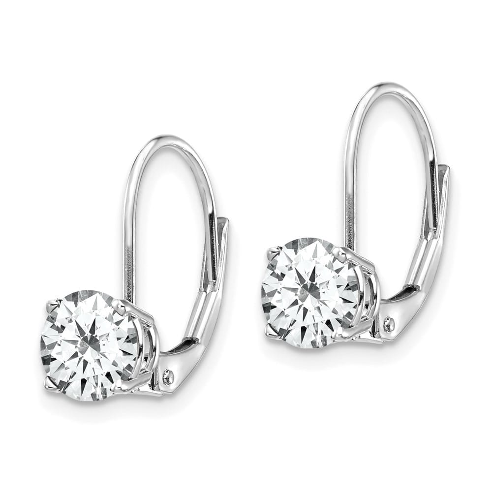 14K White Gold 6mm Round Cubic Zirconia Leverback Earrings, view 2 of 8