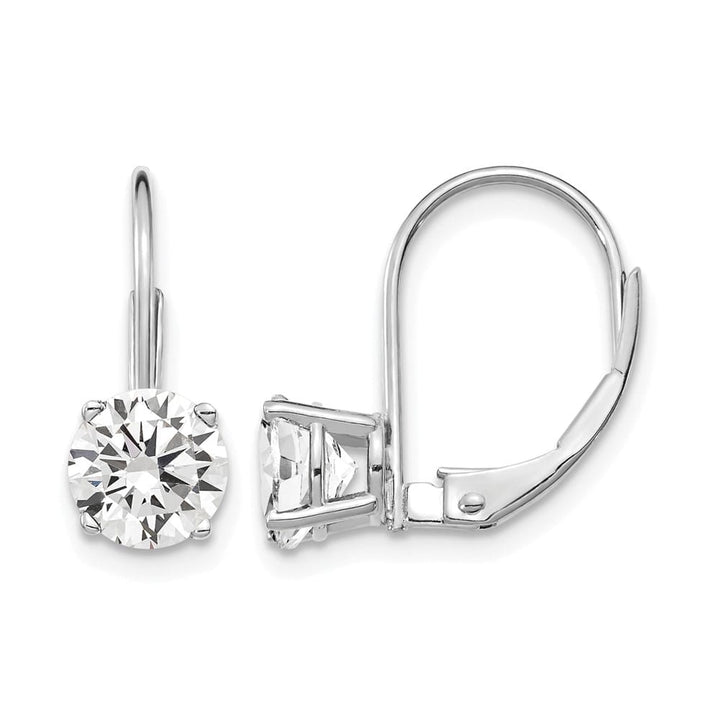 14K White Gold 6mm Round Cubic Zirconia Leverback Earrings, view 1 of 8