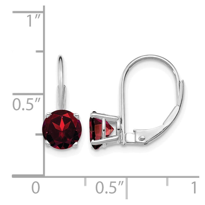 14K White Gold 6mm Round Leverback Earrings, Garnet, view 8 of 8