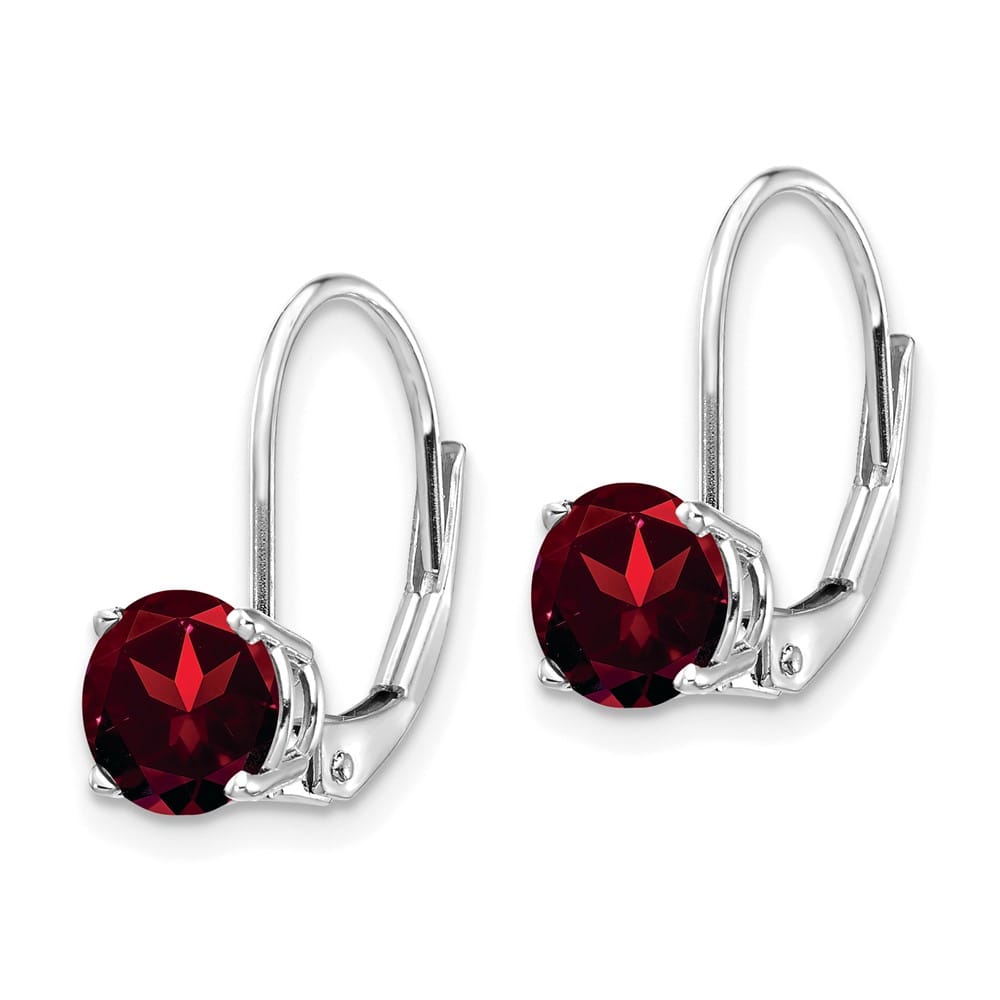 14K White Gold 6mm Round Leverback Earrings, Garnet, view 6 of 8
