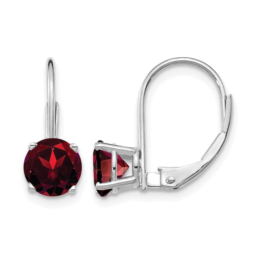 14K White Gold 6mm Round Leverback Earrings, Garnet, view 5 of 8