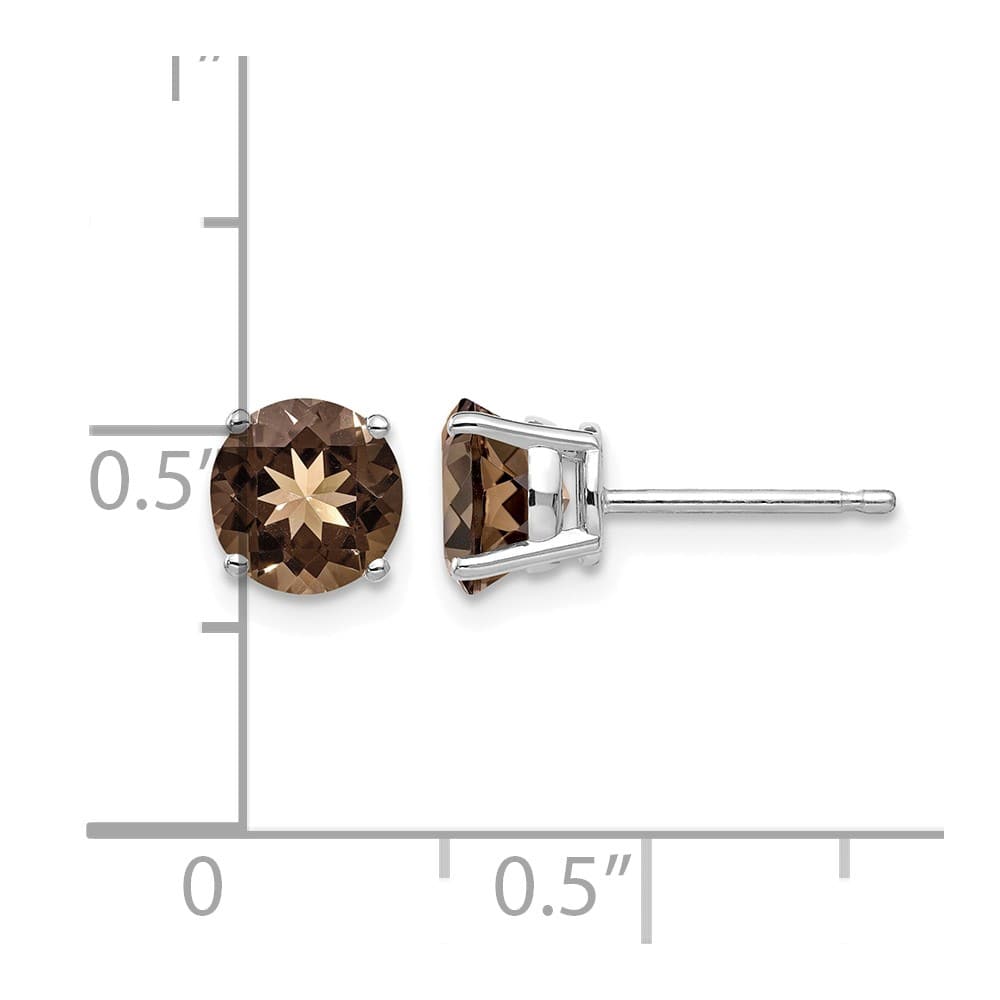 14K White Gold 6mm Round Smoky Quartz Post Earrings, view 4 of 4