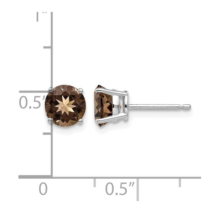 14K White Gold 6mm Round Smoky Quartz Post Earrings, view 4 of 4