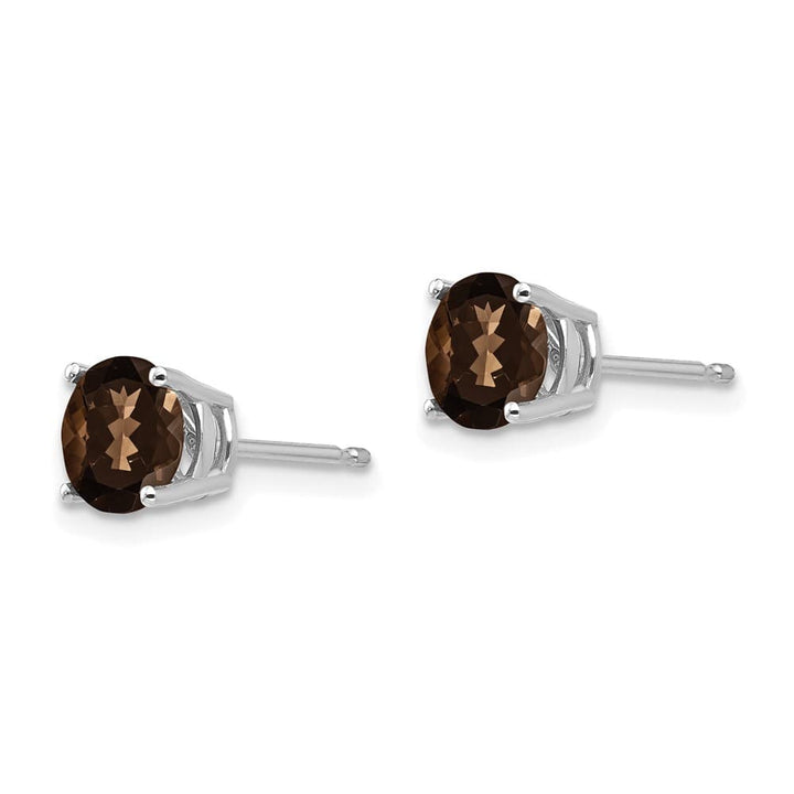 14K White Gold 6mm Round Smoky Quartz Post Earrings, view 2 of 4