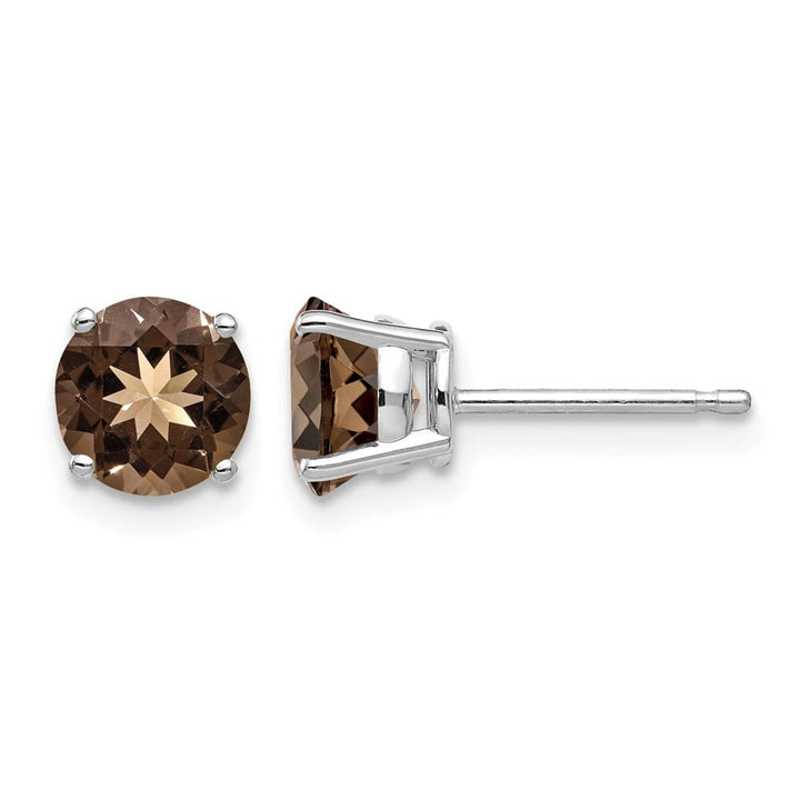 14K White Gold 6mm Round Smoky Quartz Post Earrings, view 1 of 4