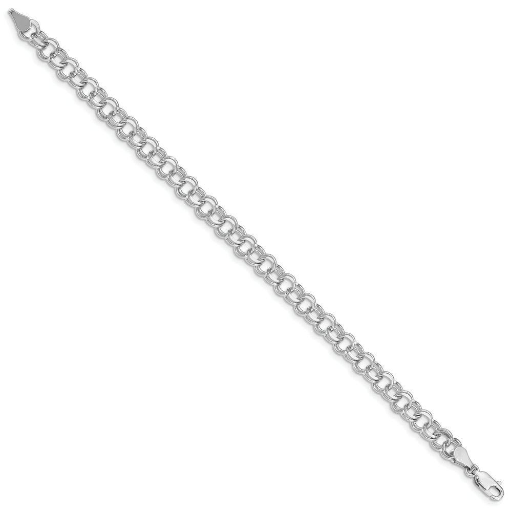 14K White Gold 6mm Solid Double Link Charm Bracelet