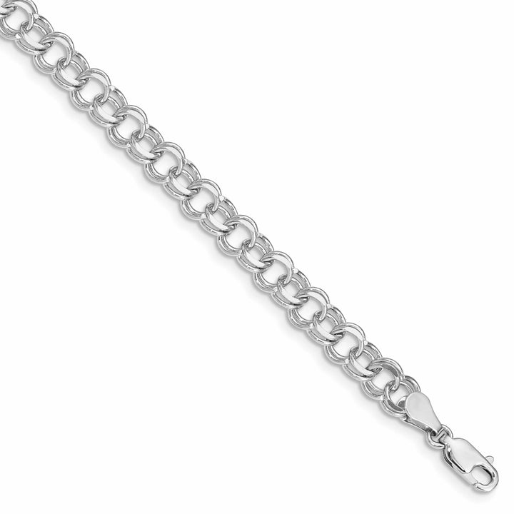 14K White Gold 6mm Solid Double Link Charm Bracelet