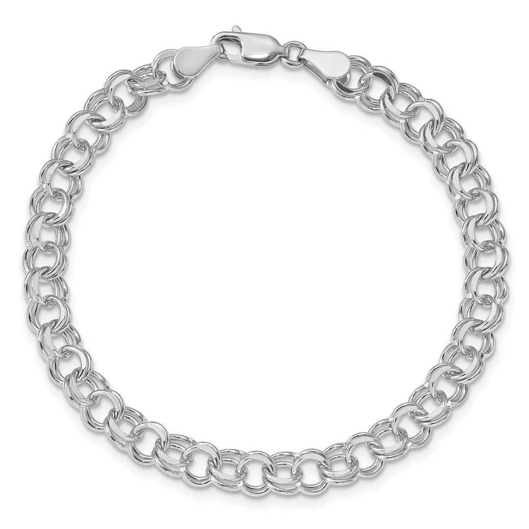 14K White Gold 6mm Solid Double Link Charm Bracelet