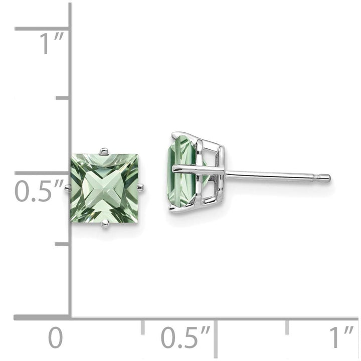 14K White Gold 6mm Square Green Quartz Post Earrings, view 4 of 4