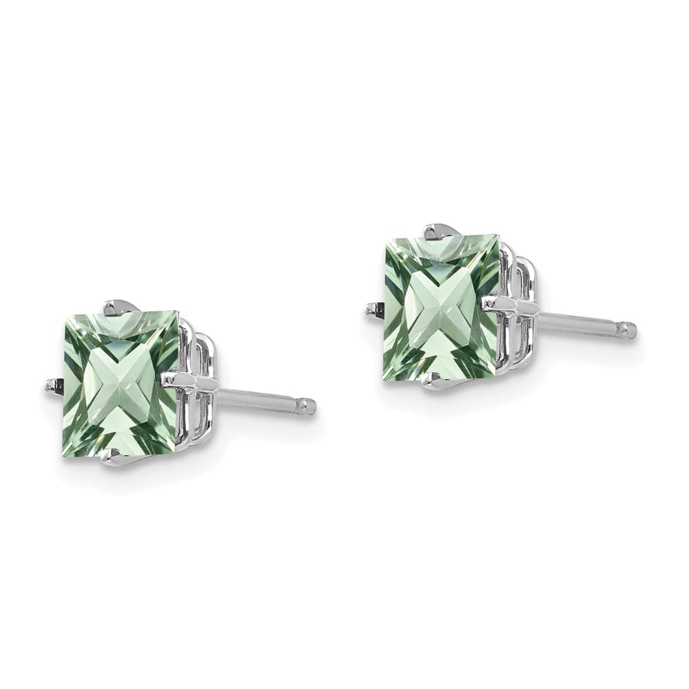 14K White Gold 6mm Square Green Quartz Post Earrings, view 2 of 4