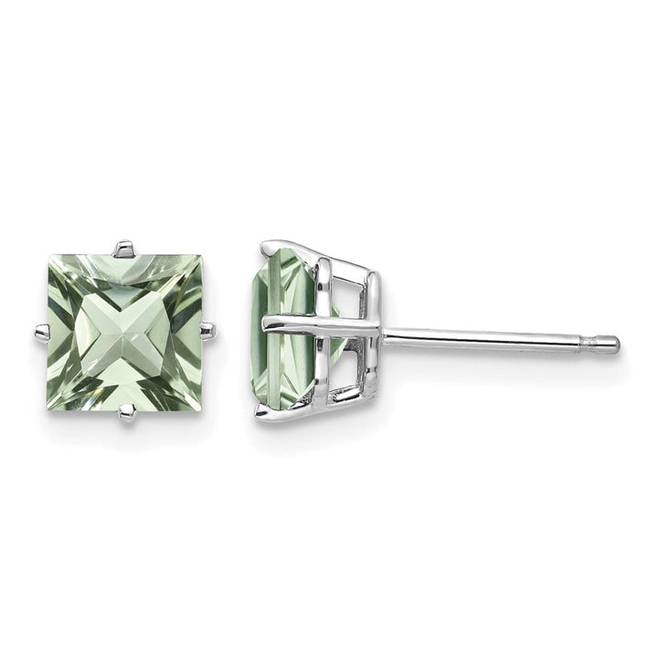 14K White Gold 6mm Square Green Quartz Post Earrings, view 1 of 4