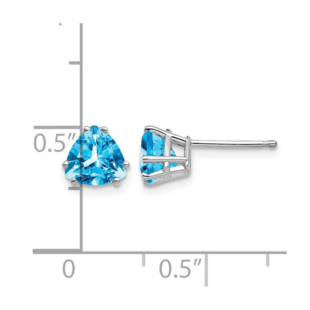 14K White Gold 6mm Trillion Blue Topaz Post Earrings, view 4 of 4