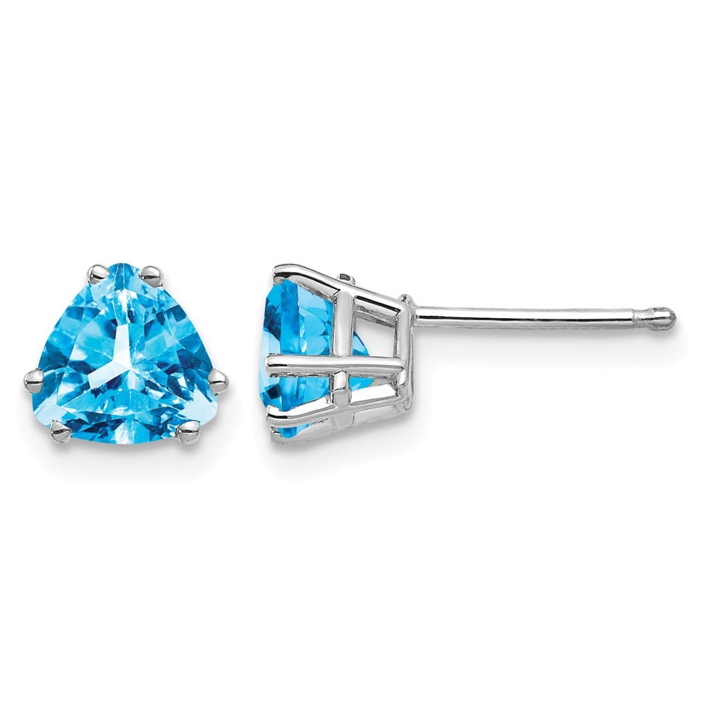 14K White Gold 6mm Trillion Blue Topaz Post Earrings, view 1 of 4