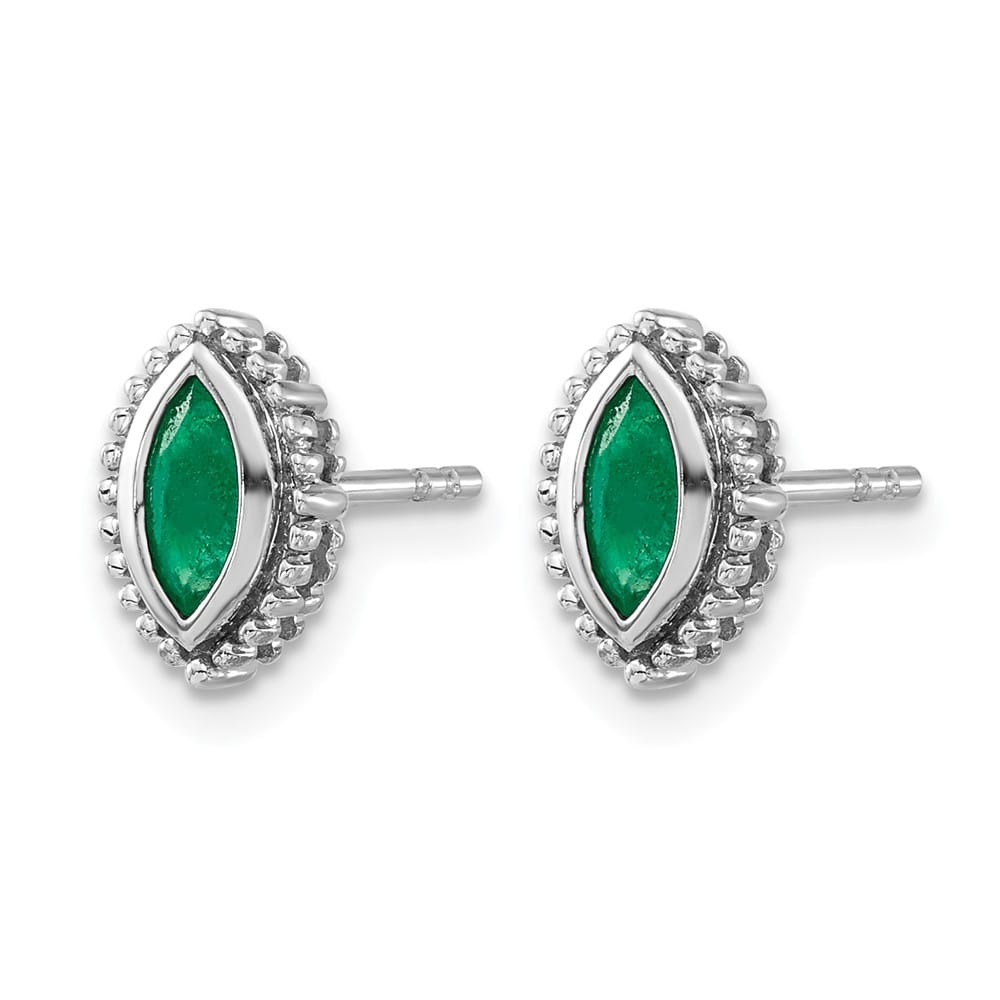 14K White Gold 6x3mm Marquise Emerald Post Earrings, view 2 of 4