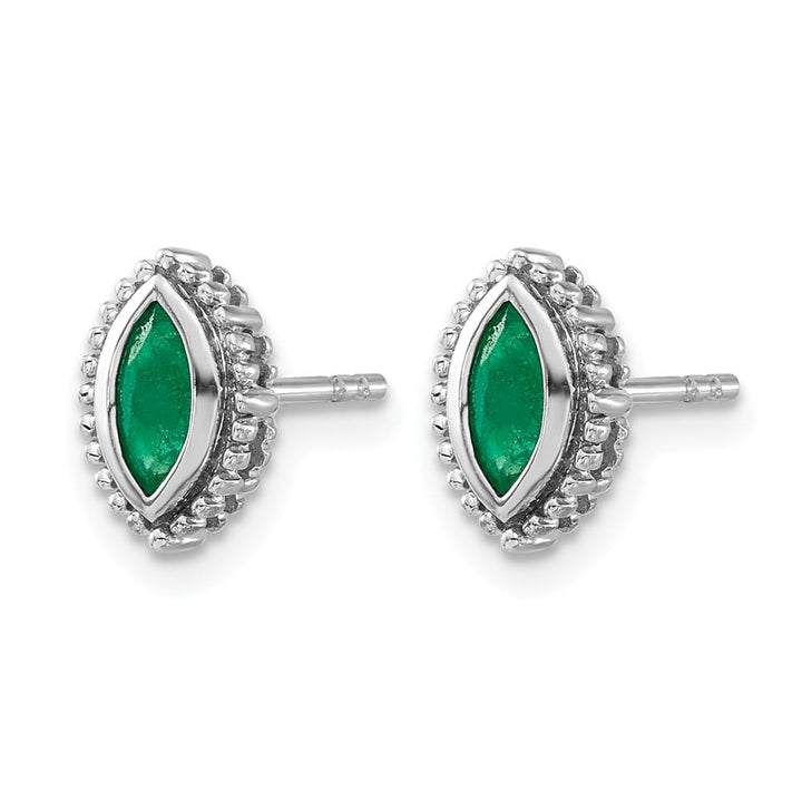 14K White Gold 6x3mm Marquise Emerald Post Earrings, view 2 of 4