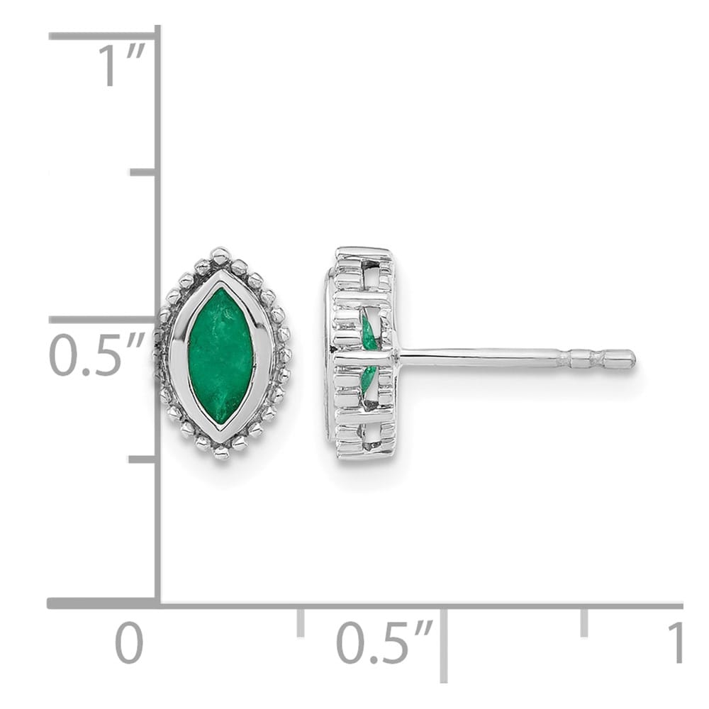 14K White Gold 6x3mm Marquise Emerald Post Earrings, view 4 of 4