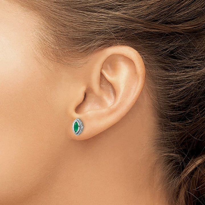 14K White Gold 6x3mm Marquise Emerald Post Earrings, view 3 of 4
