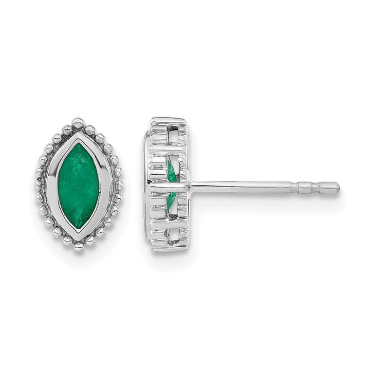 14K White Gold 6x3mm Marquise Emerald Post Earrings, view 1 of 4