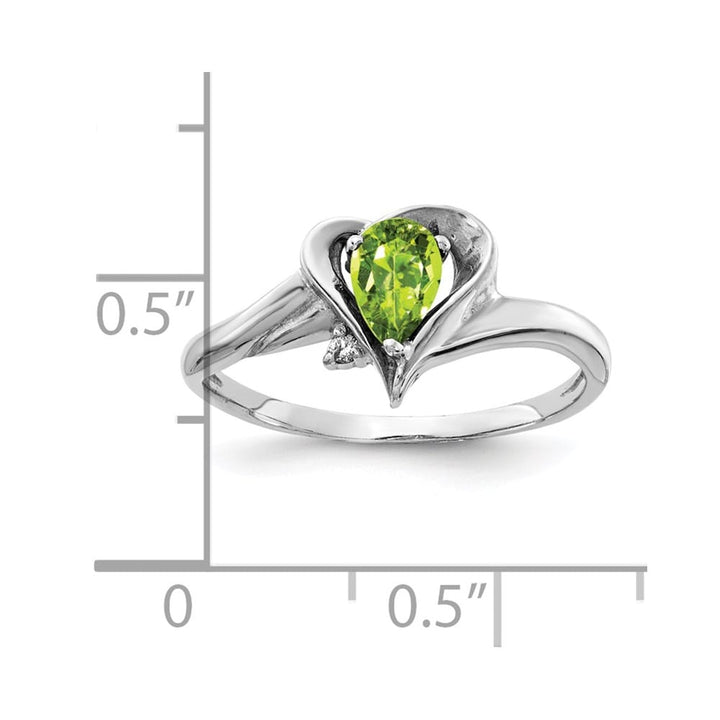 14k White Gold 6x4 mm Pear Peridot and Diamond Ring