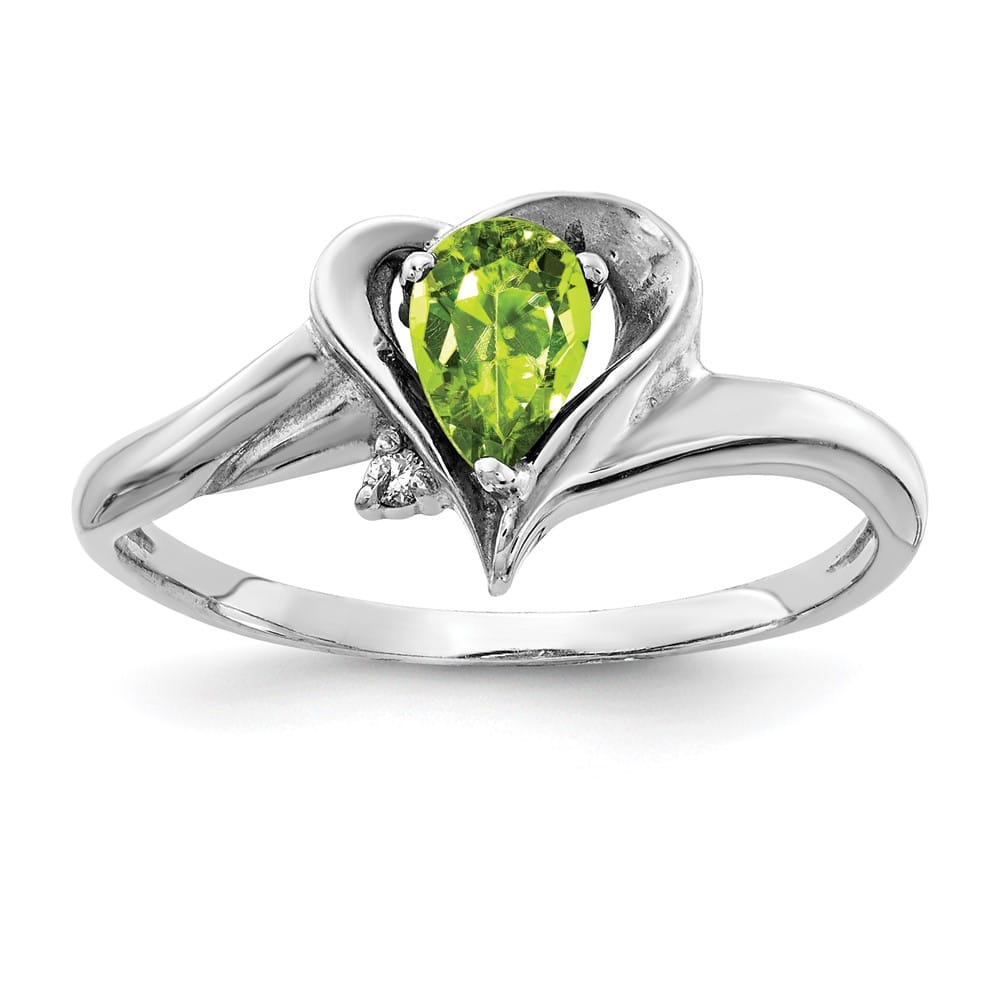 14k White Gold 6x4 mm Pear Peridot and Diamond Ring