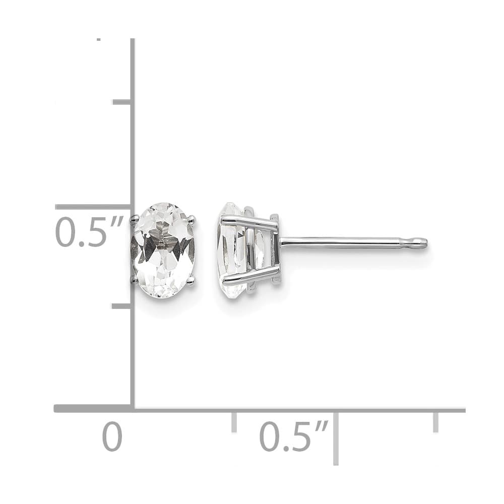 14K White Gold 6x4 Oval April/White Topaz Post Earrings, view 4 of 4