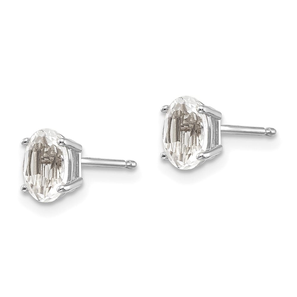 14K White Gold 6x4 Oval April/White Topaz Post Earrings, view 2 of 4
