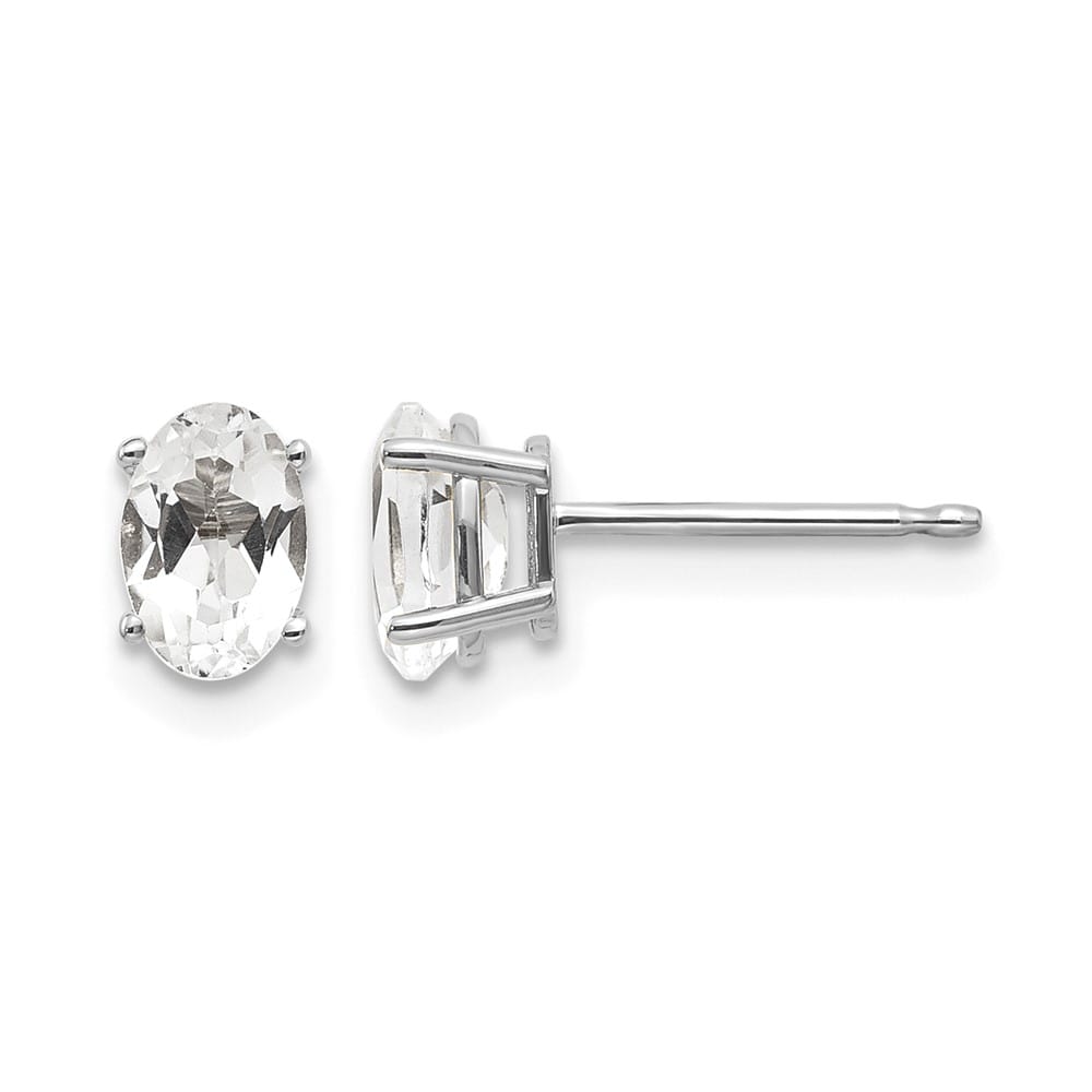 14K White Gold 6x4 Oval April/White Topaz Post Earrings, view 1 of 4